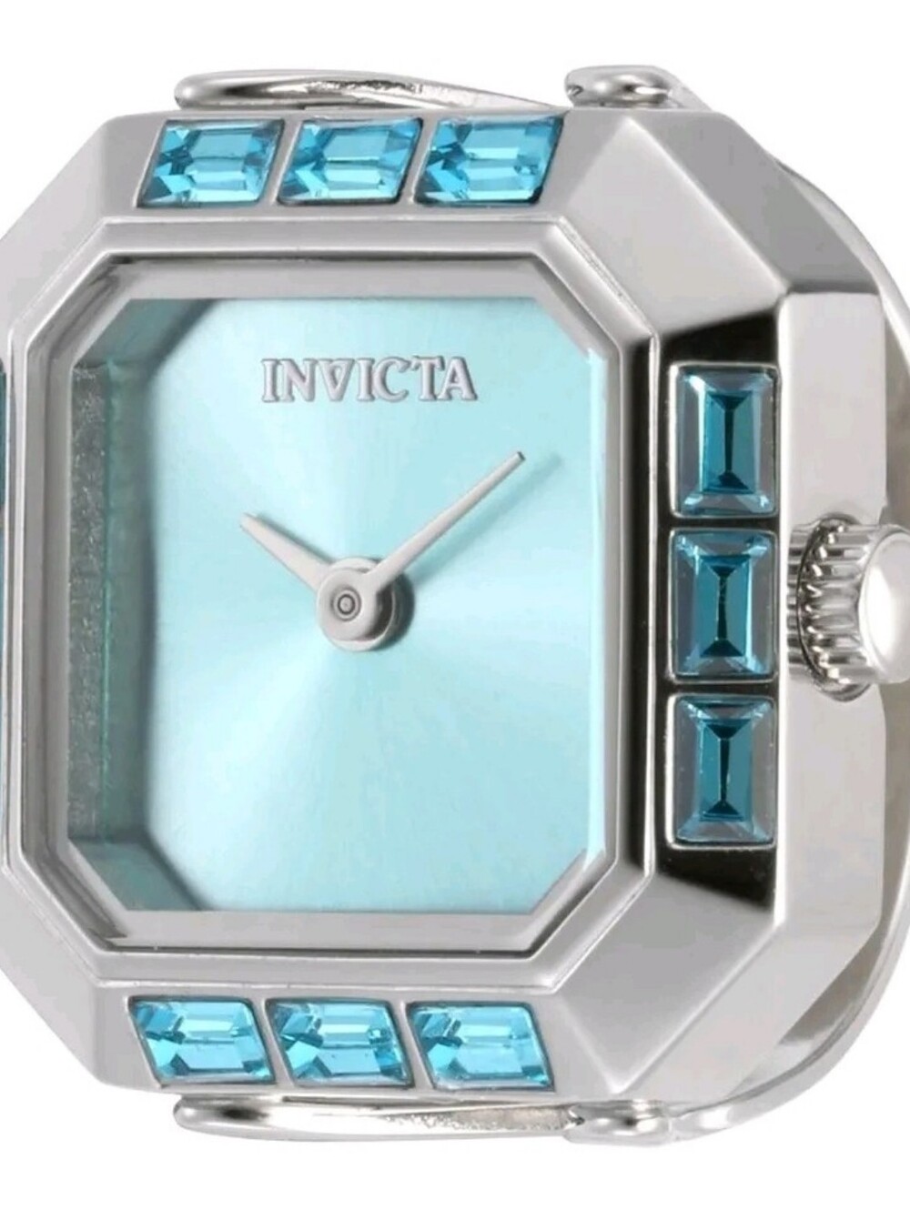 Invicta Mini Angel Women's Silver Aqua Blue Adjustable Ring Watch 21.5mm. 49579